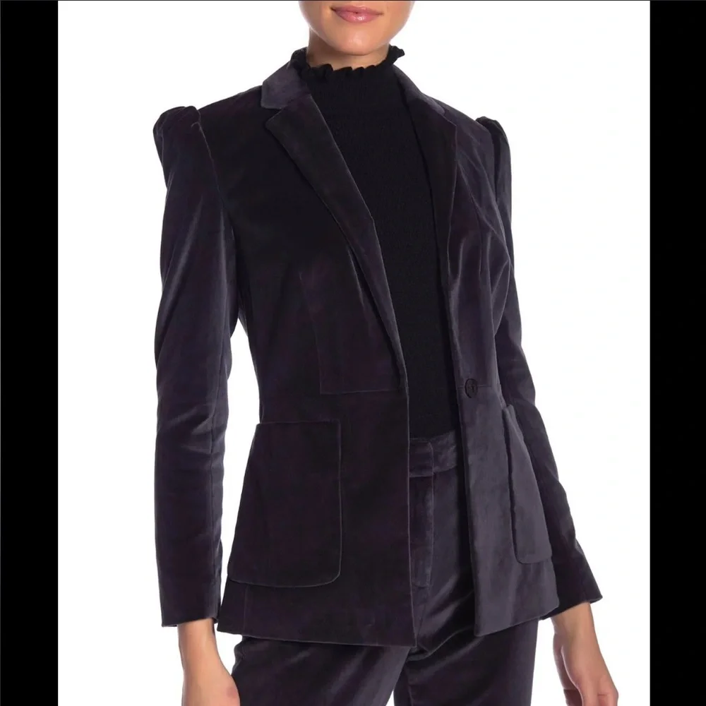 Rebecca Taylor Blue Stretch Velvet Blazer